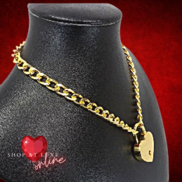 Pink And Gold Keyring With Gold Heart Lock Discreet Choker - Picture 4 of 4